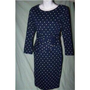 Vintage 80s Navy dotted faux sarong style wiggle bodycon bandage dress S/M